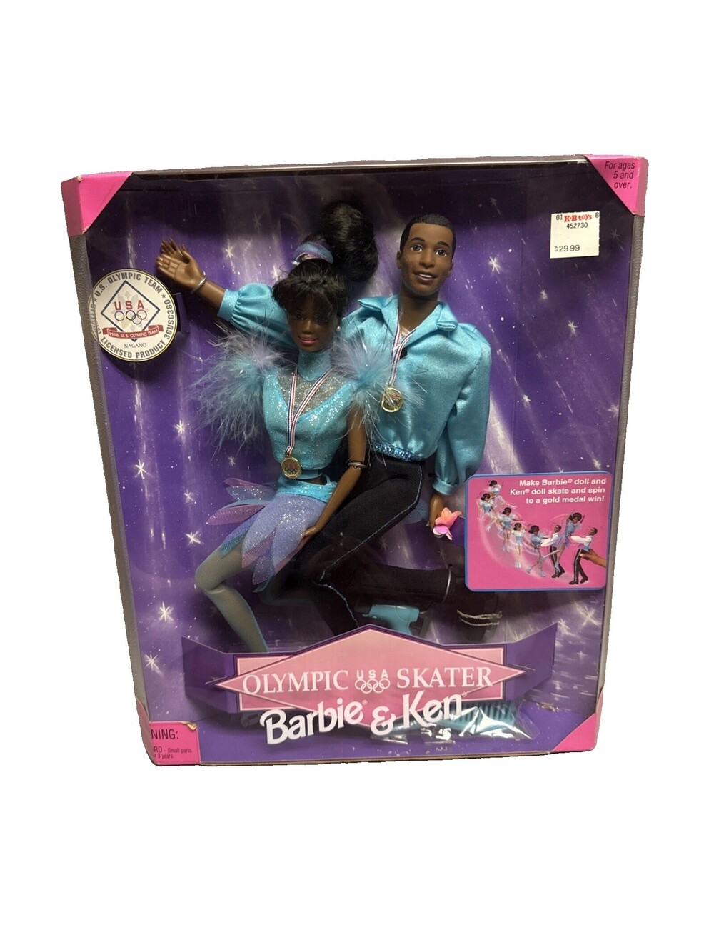 Black Barbie & Ken Olympic Skater USA Team Doll Set Vintage Mattel 18727